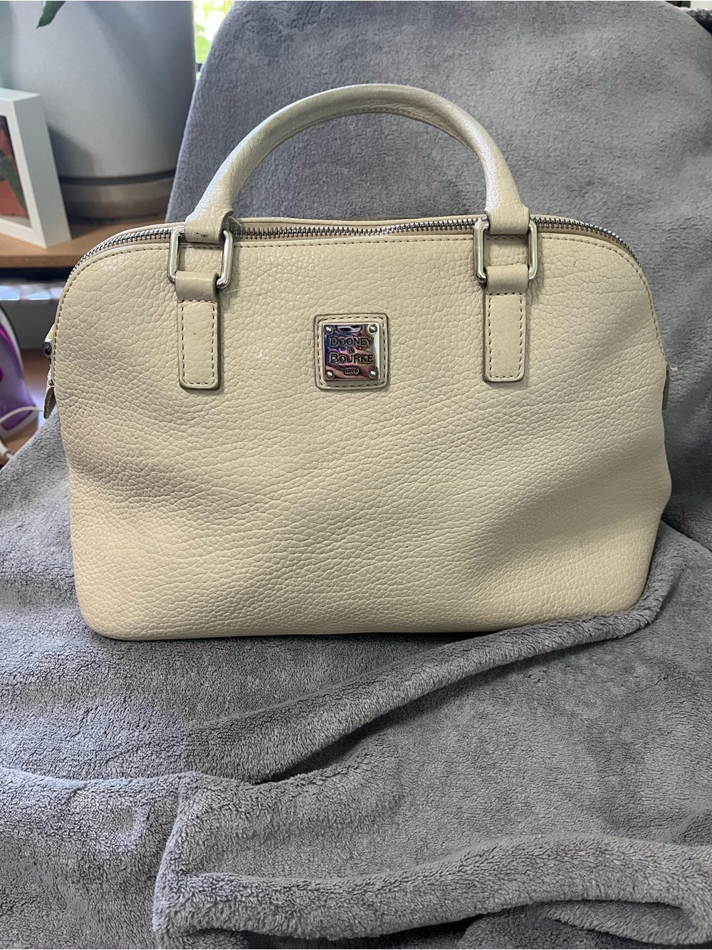 Dooney Bourke Women's Pebbled Leather Satchel Bag Ivory